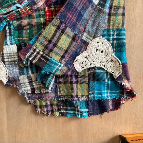 Free People Patchwork Lost In Plaid Flannel Boho Shirt Top Button Down *rare - Picture 5 of 11